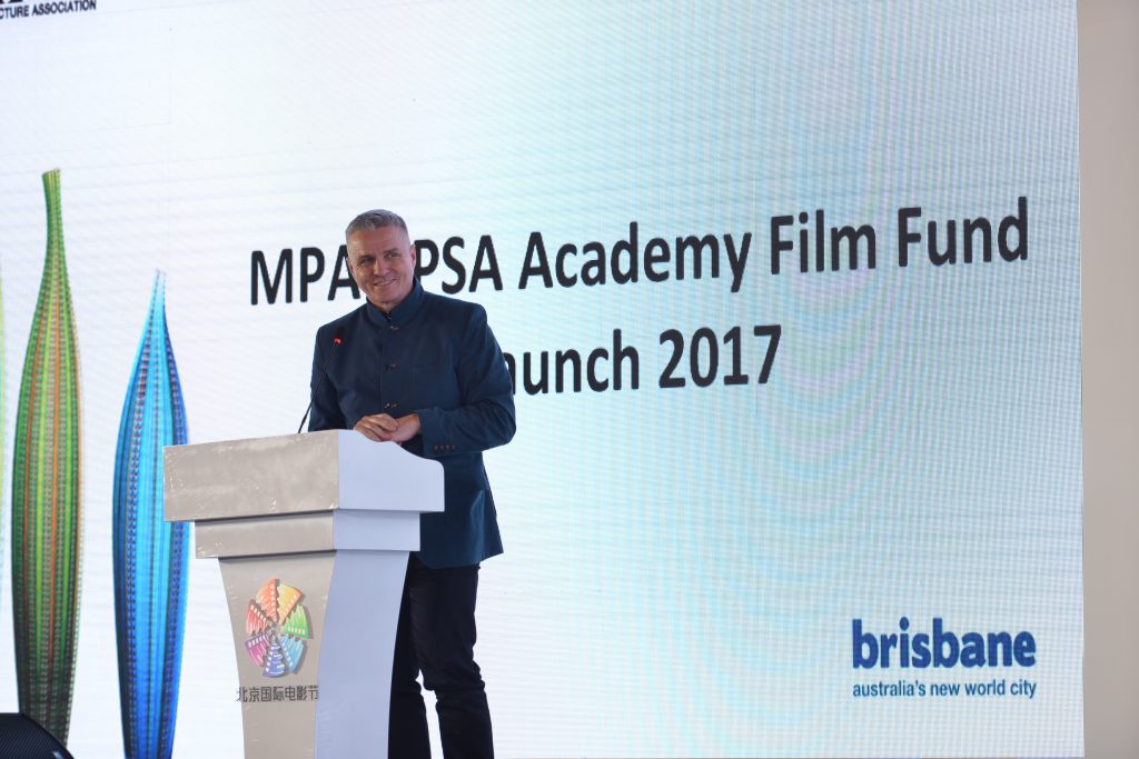 Mike Ellis, the President and Managing Director for the MPA Asia Pacific, announcing details of the MPA APSA Academy Film Fund